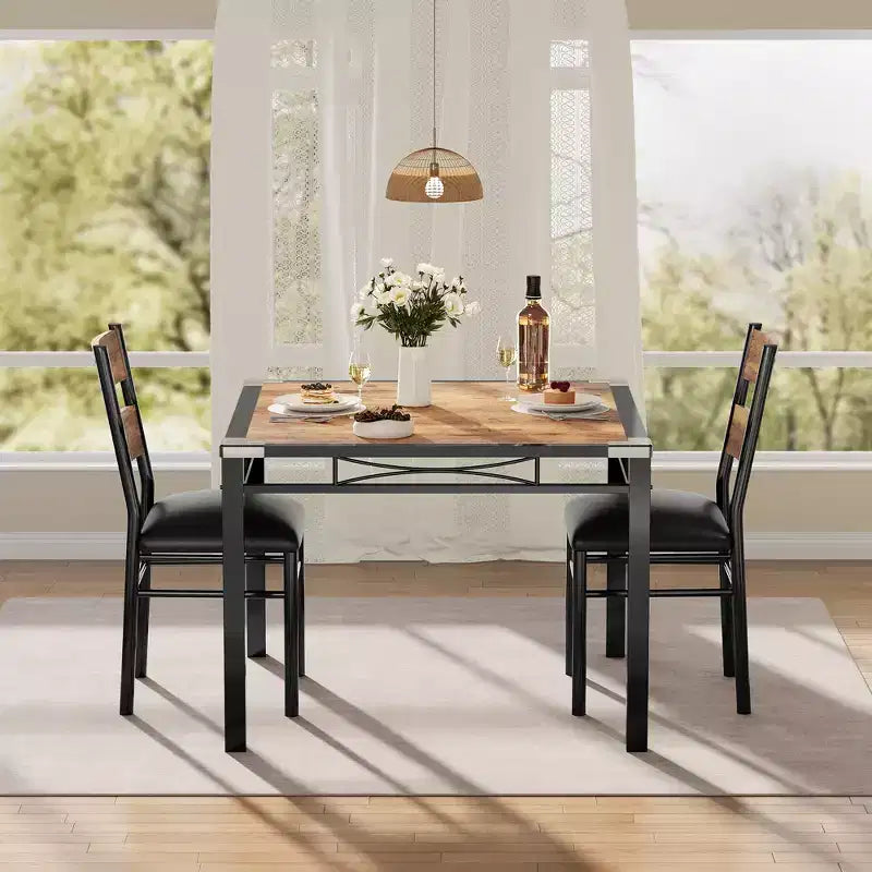 Esstischgruppe für 4 Personen, mit 4 gepolsterten Stühlen, 5-teiliges Esstisch-Set aus Holz mit Eckenschutz für Küche, Wohnung, kleine Räume