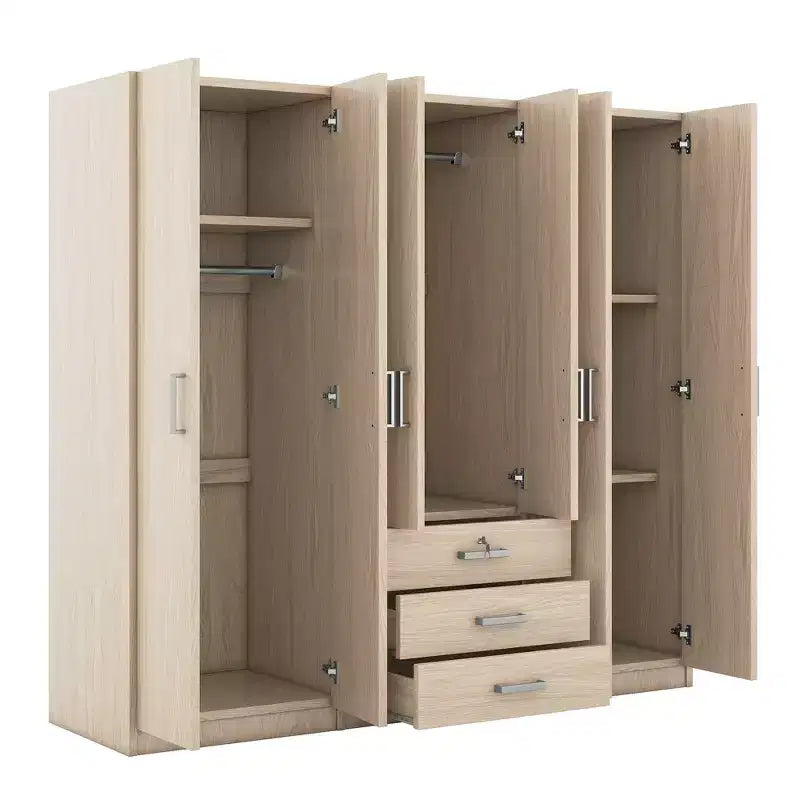 6-türiger Holz-Kleiderschrank mit Schubladen für das Schlafzimmer