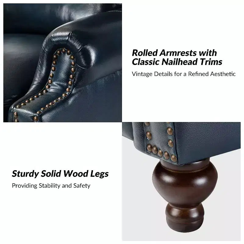 2er-Set Elisabete Modern Wingback Echtleder-Liegesessel mit Vintage-Nagelkopfleiste für Wohn- und Schlafzimmer | ART OF LIVING DESIGNS