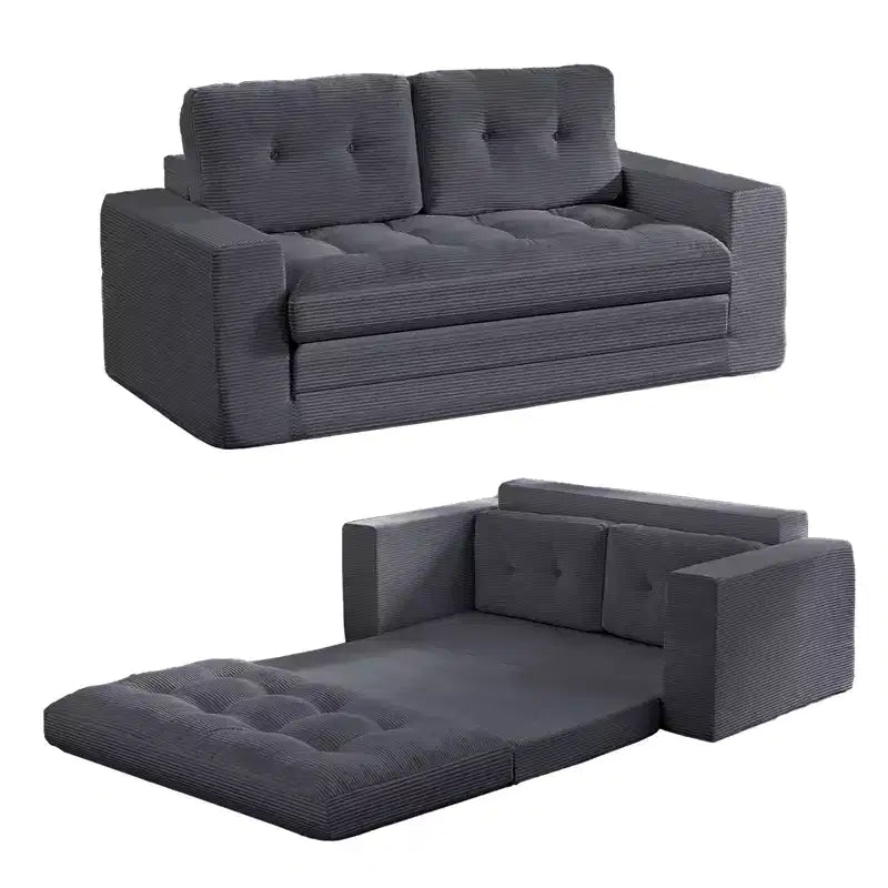 Mjkone 71" 2-in-1 Schlafsofa, umwandelbar, gerippter Stoff, klappbares Zweisitzer-Schlafsofa mit geknöpften Polstern, platzsparend