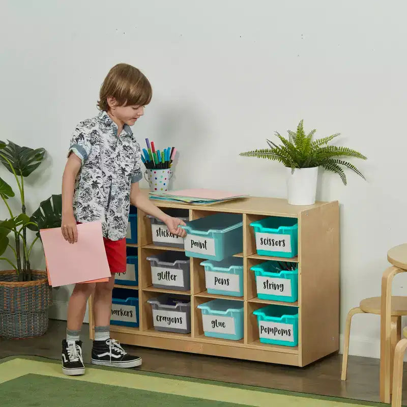 Mobiler Cubby-Schrank mit 15 offenen Behältern, 3x4, Kindermöbel