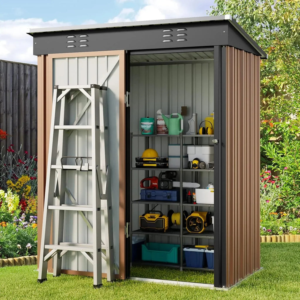 Outdoor-Geräteschuppen aus Metall mit abschließbarer Tür für Gartenmöbel und Werkzeuge
