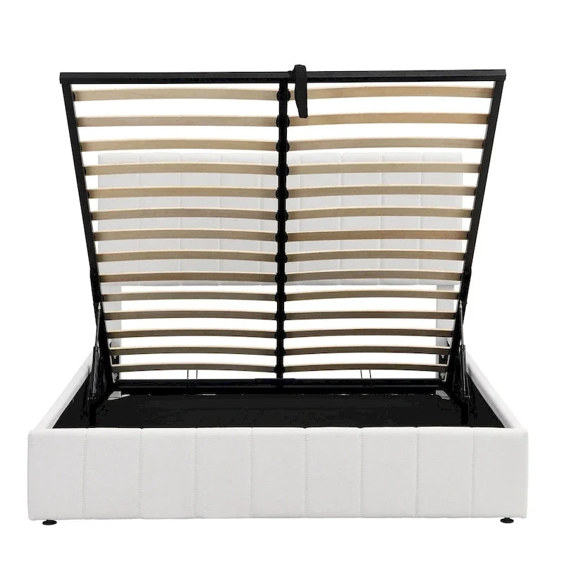 Queen-Size-Polster-Plattformbett mit hydraulischem Aufbewahrungssystem – Beige