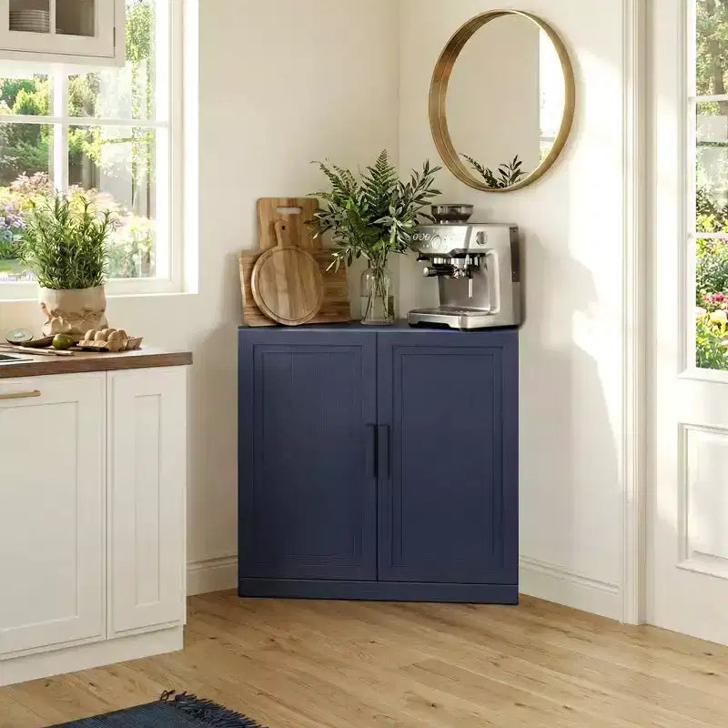 Dovelina Eckschrank mit verstellbaren Einlegeböden, Anrichte, Buffet, Weinschrank, Küchen- und Esszimmerschrank mit Holztüren – 31H x 31W, 36H x 31W
