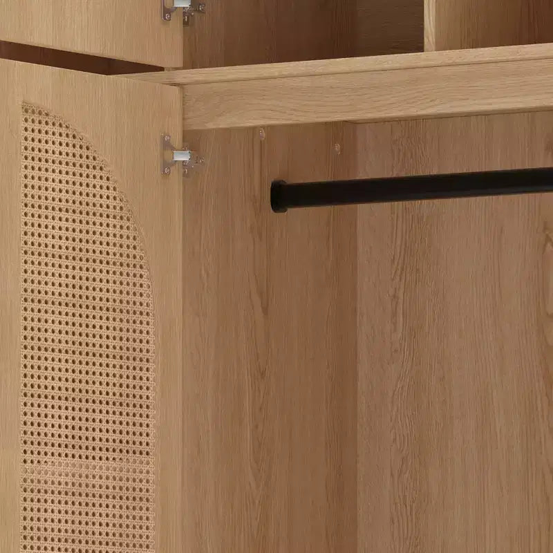 70.87Tall 8-türiger Kleiderschrank mit großer Kapazität, Kleiderstange, verstellbaren Regalböden und Rattantüren