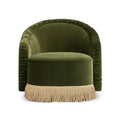 Jennifer Taylor Home Serena 31.5 Ruched Barrel Back Akzentsessel mit Bullion-Fransen, olivgrüner Performance-Samt