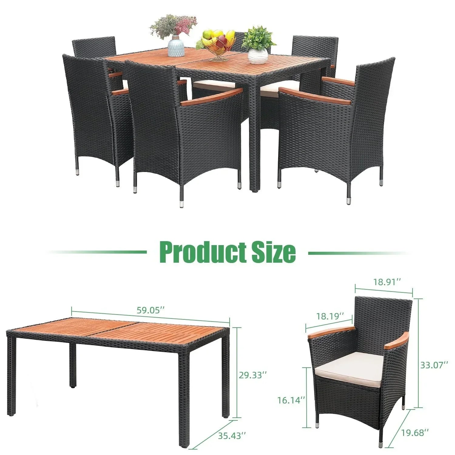 Lacoo PE-Rattan-/Akazienholz-Gartensitzgruppe