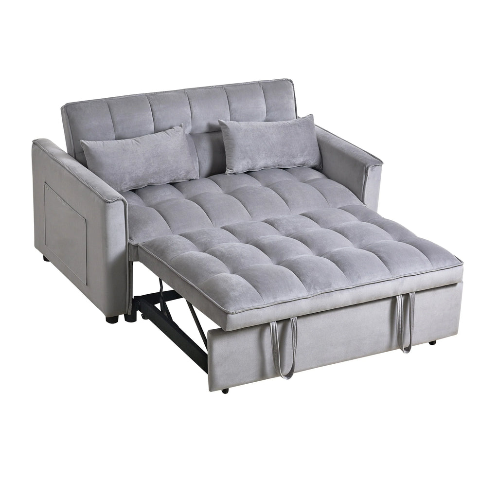 Modernes Schlafsofa zum Ausziehen, 3-in-1 Schlafsofa mit verstellbarer Rückenlehne, Samt-Zweisitzer, Kissen & Seitentaschen