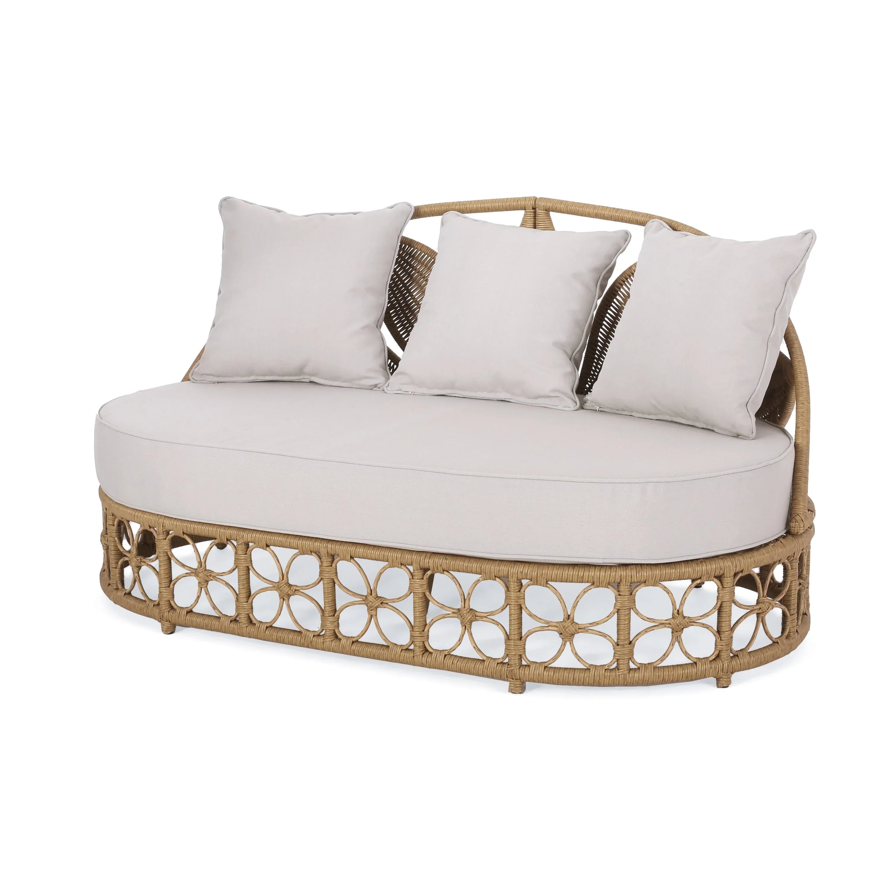 Homan Outdoor-Tagesbett aus Korbgeflecht mit Kissen, Hellbraun und Beige