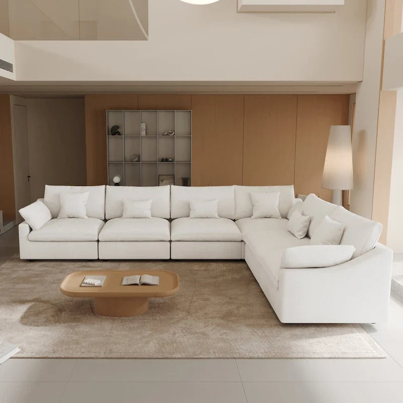 Großes Ecksofa aus Leinen für das Wohnzimmer-Set