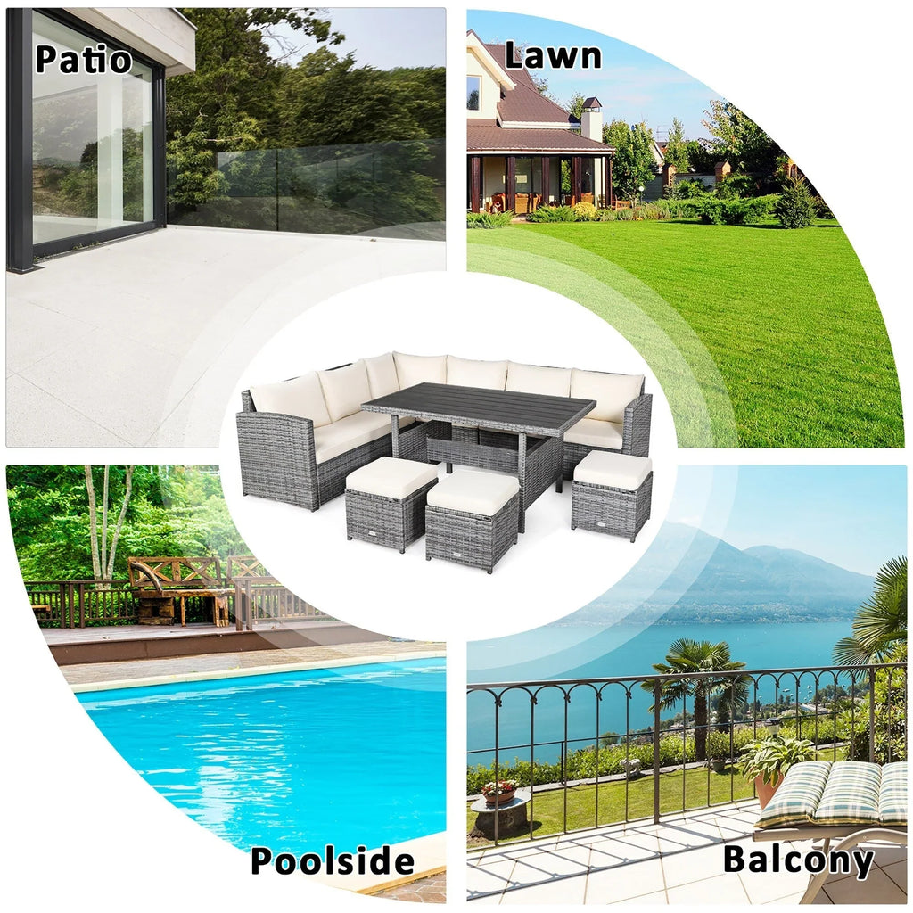 Costway 7-teiliges Terrassen-Essgruppe Rattan-Sofa Couch Ottomane – Details ansehen