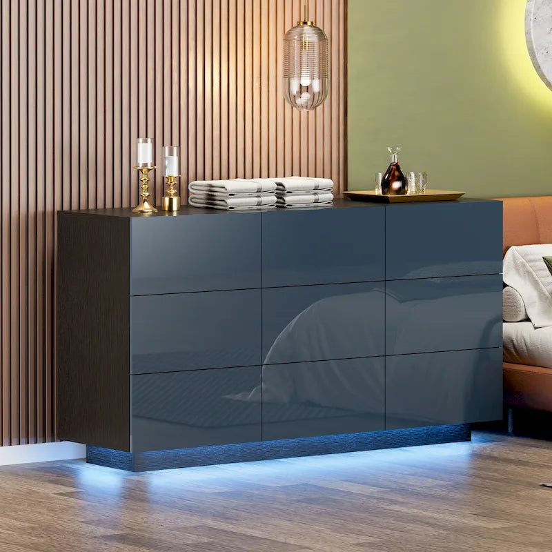 Kommode mit 9 Schubladen, Aufbewahrungsturm, Schlafzimmer-Organizer mit Licht