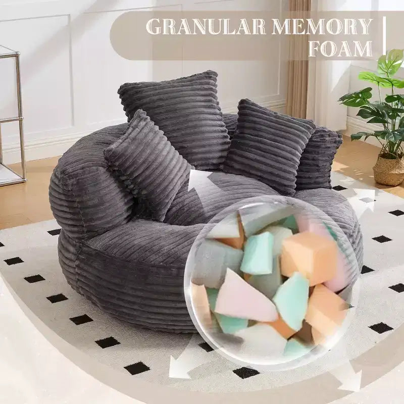Sitzsacksofa für Erwachsene und Kinder, übergroßer Cord-Sitzsackstuhl mit 3 Kissen und Armlehne für Wohnzimmer und Schlafzimmer