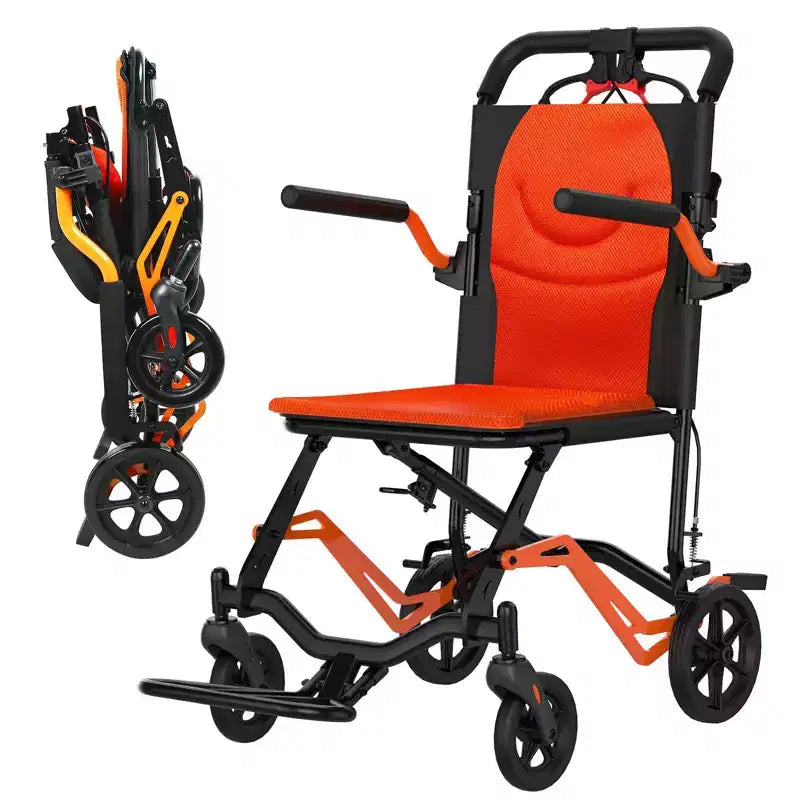 Ultraleichter faltbarer Transportrollstuhl, trägt 100 kg, 8,2 kg Aluminiumrahmen, 41,2 cm Sitz, abnehmbare Arm- und Fußstützen, Feststellbremse