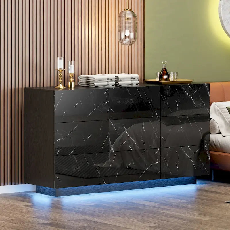 Kommode mit 9 Schubladen, Aufbewahrungsturm, Schlafzimmer-Organizer mit Licht