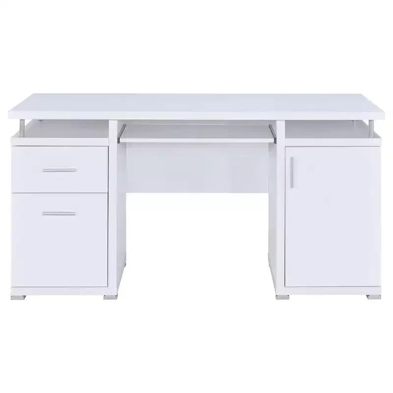TUYOHW 55 Holzschreibtisch, Büroschreibtisch mit 2 Schubladen, 1 Schrank, 1 offenem Regal, 1 Tür, Arbeitstisch für Heimbüro, Arbeitszimmer, kleine Räume