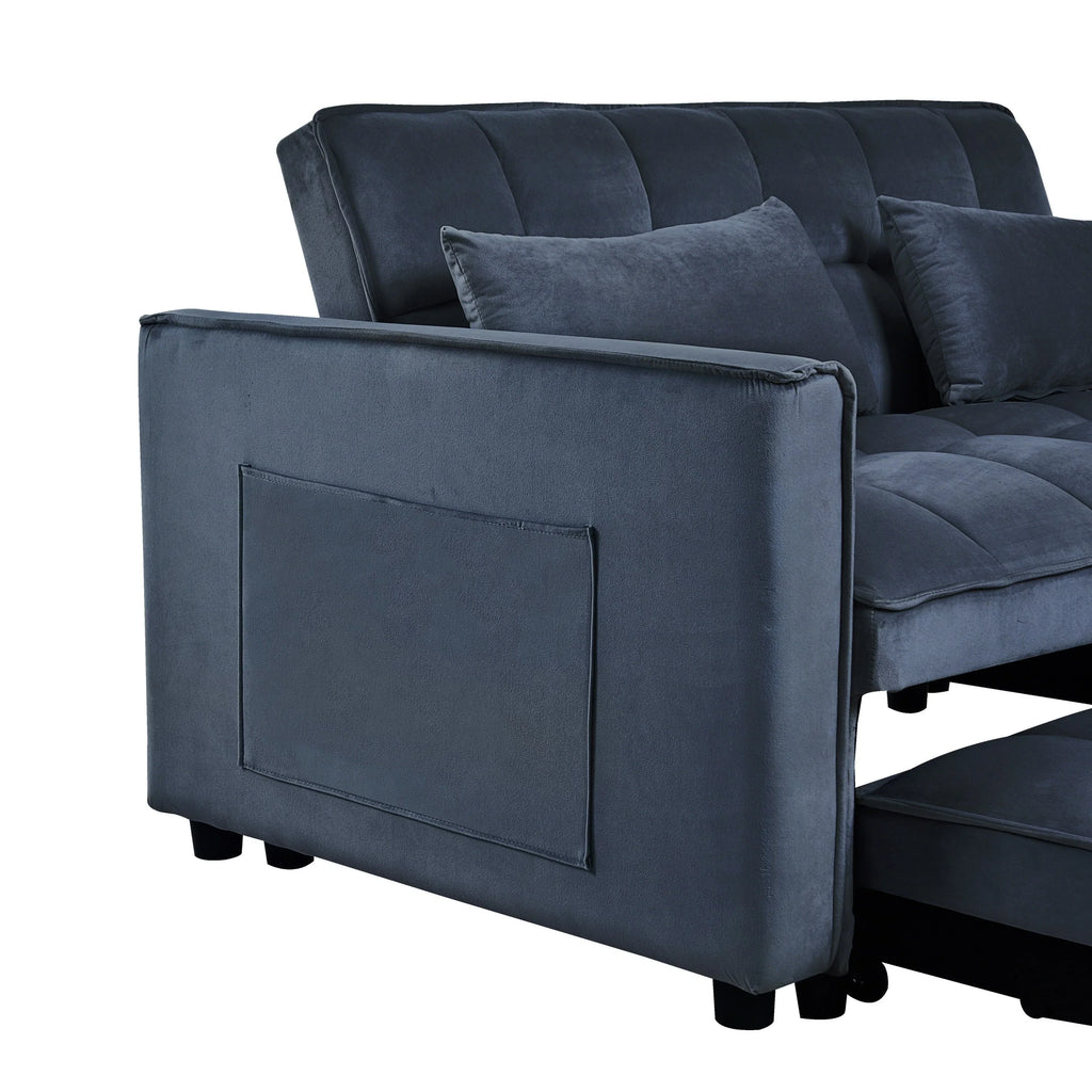 Modernes Schlafsofa zum Ausziehen, 3-in-1 Schlafsofa mit verstellbarer Rückenlehne, Samt-Zweisitzer, Kissen & Seitentaschen