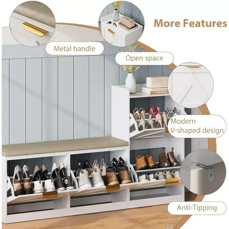 Schuhschrank mit Sitzbank & 4 Klappfächern – Schmaler Eingangsbereich-Organizer für 35–40 Paar Schuhe