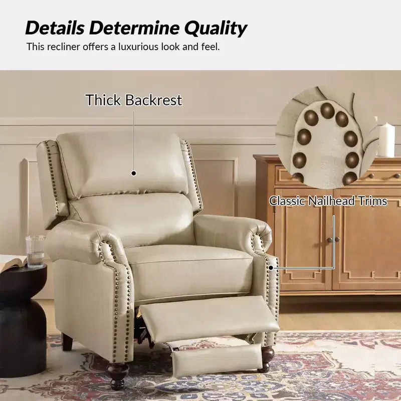 2er-Set Elisabete Modern Wingback Echtleder-Liegesessel mit Vintage-Nagelkopfleiste für Wohn- und Schlafzimmer | ART OF LIVING DESIGNS