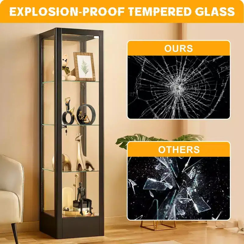 Bekrvio 4-stöckige Glasvitrine mit Schloss, 63 Vitrine mit Hartglastür und verstellbaren Einlegeböden