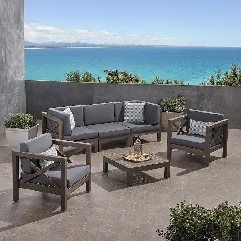 Brava 6-teiliges Loungeset aus Akazienholz von Christopher Knight Home für den Außenbereich