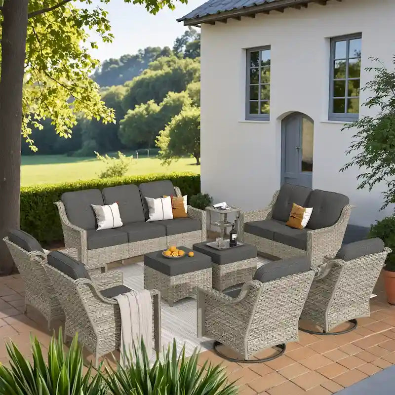 XIZZI 9-teiliges Gartenmöbel-Set mit drehbaren Stühlen für den Außenbereich