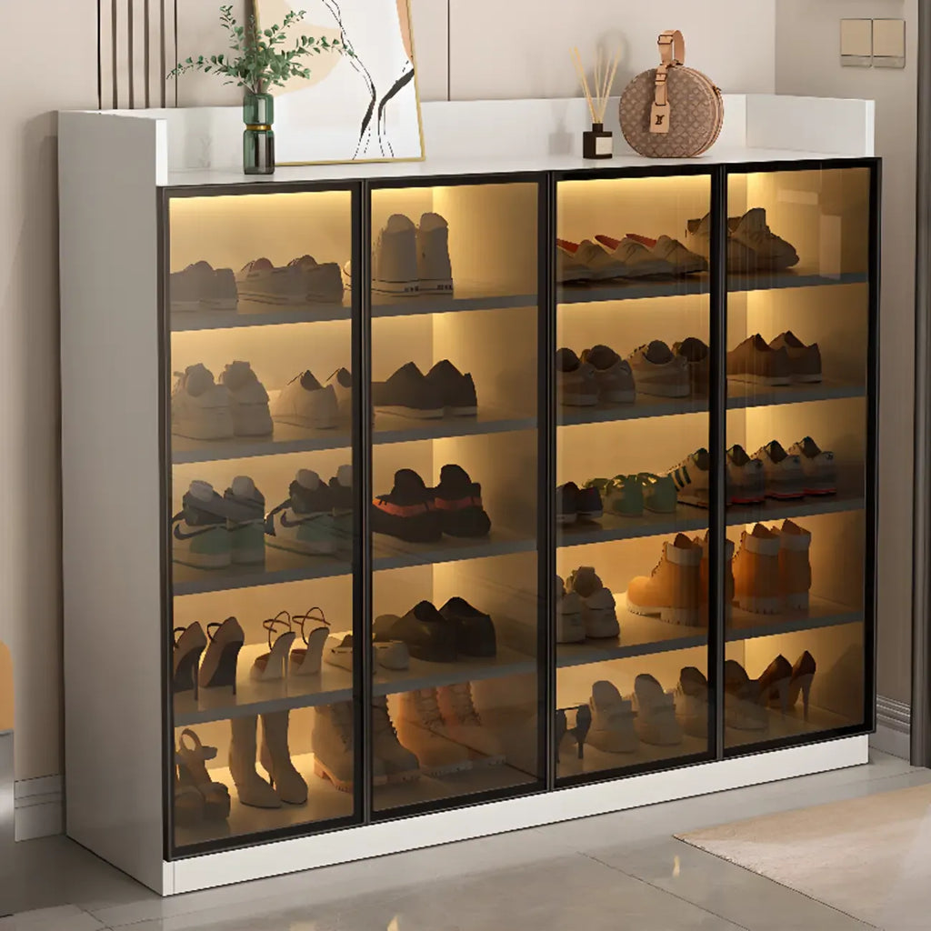 Schuhschrank mit LED-Beleuchtung, verstellbaren Einlegeböden und transparenten Türen