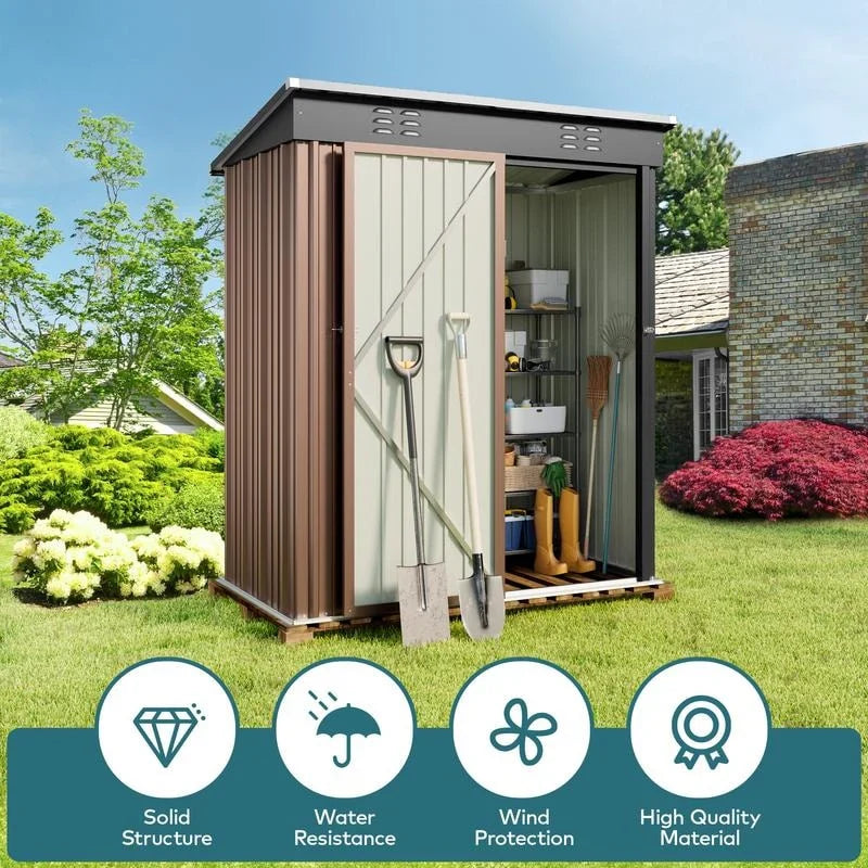 Outdoor-Geräteschuppen aus Metall mit abschließbarer Tür für Gartenmöbel und Werkzeuge