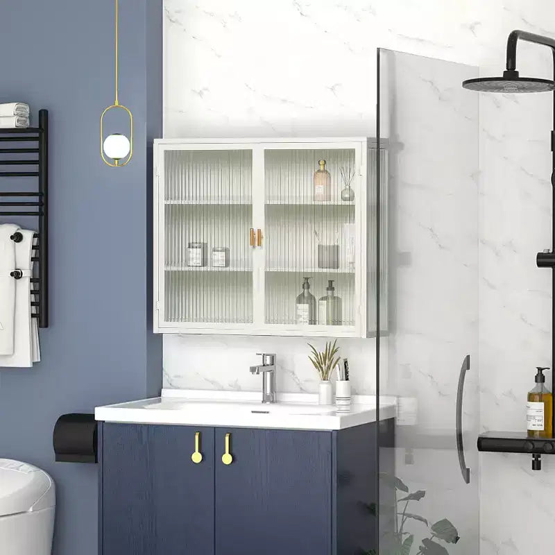 Okak Moderner 2-türiger Wandschrank mit 3-stufigem Stauraum und Glastüren für Flur/Esszimmer/Wohnzimmer/Küche