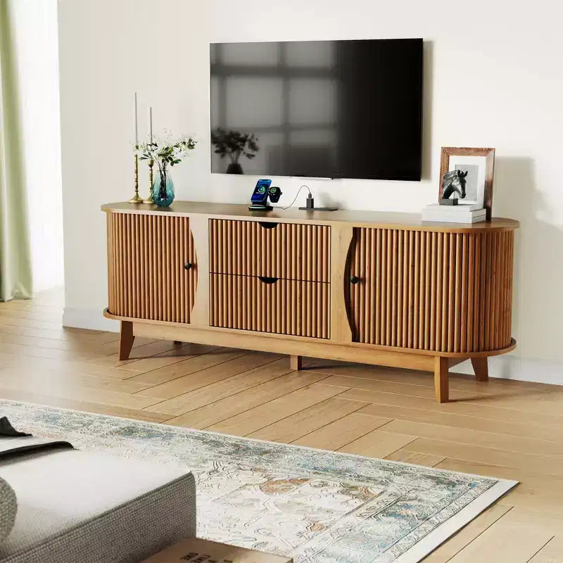 Schwarz/Braun Mid-Century TV-Schrank mit 2 Schubladen, für 1 Zimmer