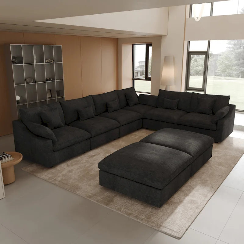Großes Ecksofa aus Leinen für das Wohnzimmer-Set