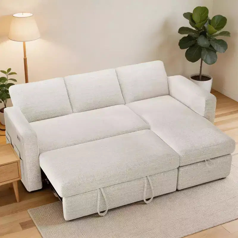 Dyonery 81 Sektional-Schlafsofa, L-förmige Ausziehcouch mit beidseitigem Stauraum, USB, verstellbare Rückenlehne