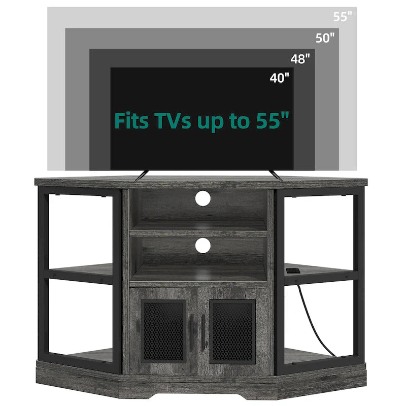 Farmhouse Eck-TV-Ständer Unterhaltungscenter Medienkonsole für Fernseher bis 55 Zoll mit Steckdose