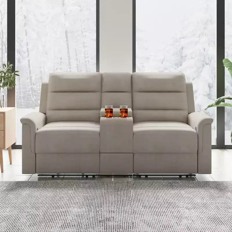 Beige/Graues 2-Sitzer Sofa mit Relaxfunktion aus Tech-Stoff, verstellbare Rückenlehne & Fußstütze