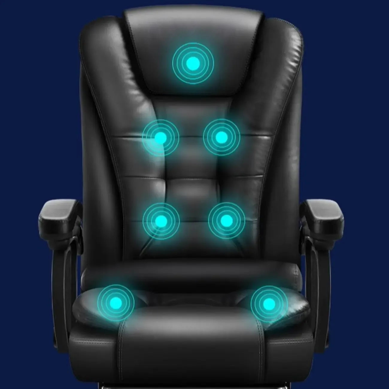 Ergonomischer Bürostuhl aus schwarzem Leder mit Fußstütze und Drehfunktion