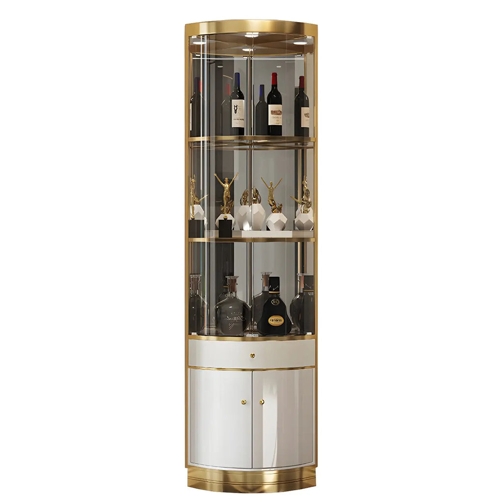 Glam Glossy Glas Gold Metall Abgerundete Display-Eckvitrine