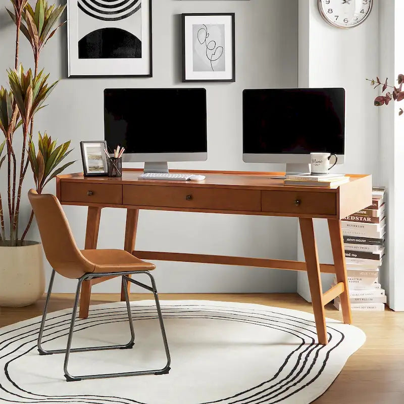 Eugenia Mid-century Büroschreibtisch mit Schubladenteiler, Kabelmanagement und Ladestation von HULALA HOME