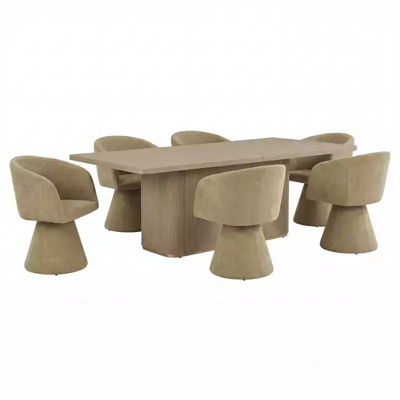 Christopher Knight Home Yodsak Modernes 7-teiliges Esszimmer-Set aus Holz und Metall mit 180°-Drehstühlen