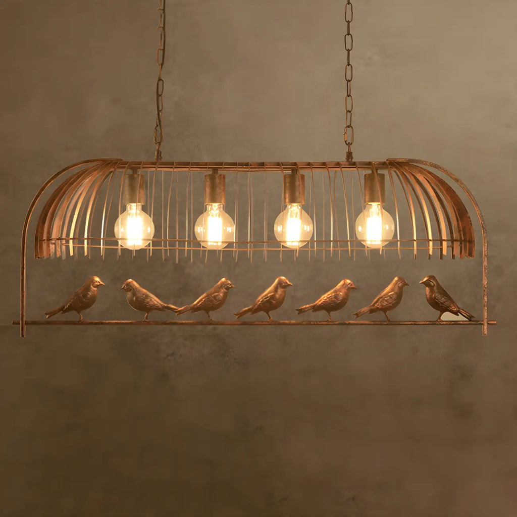 Pendelleuchte im Industriedesign mit Vogelkäfig für die Küche