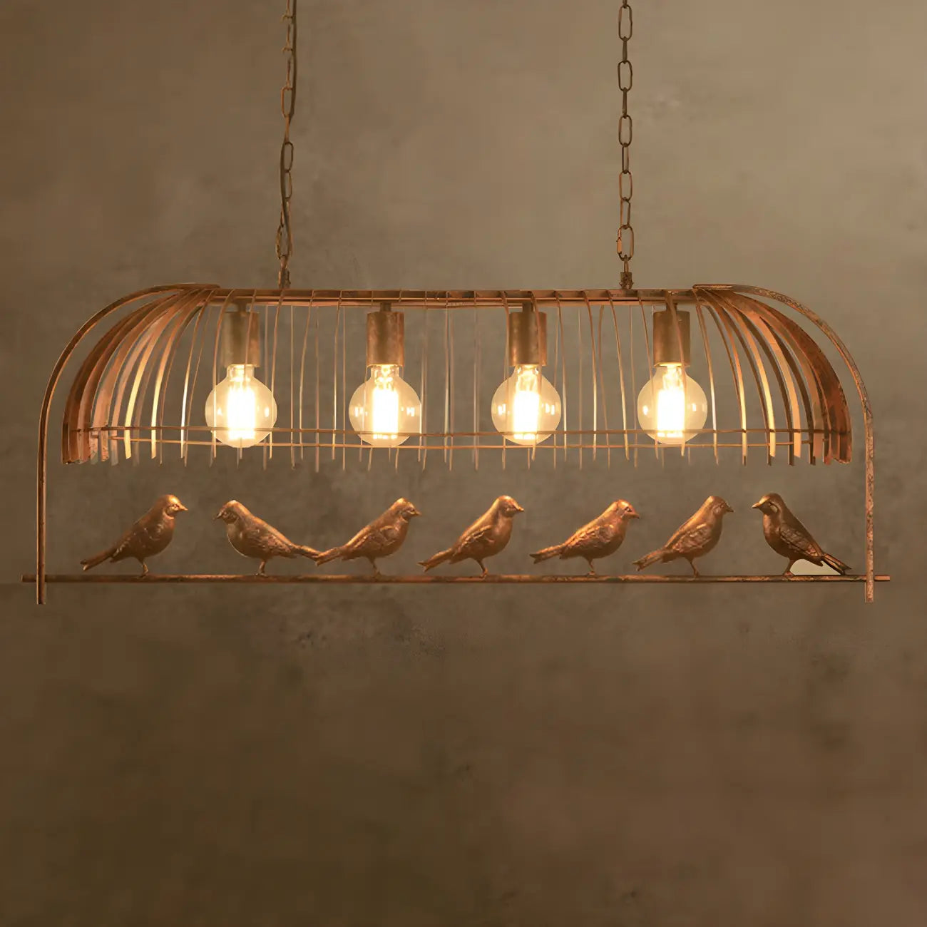 Pendelleuchte im Industriedesign mit Vogelkäfig für die Küche