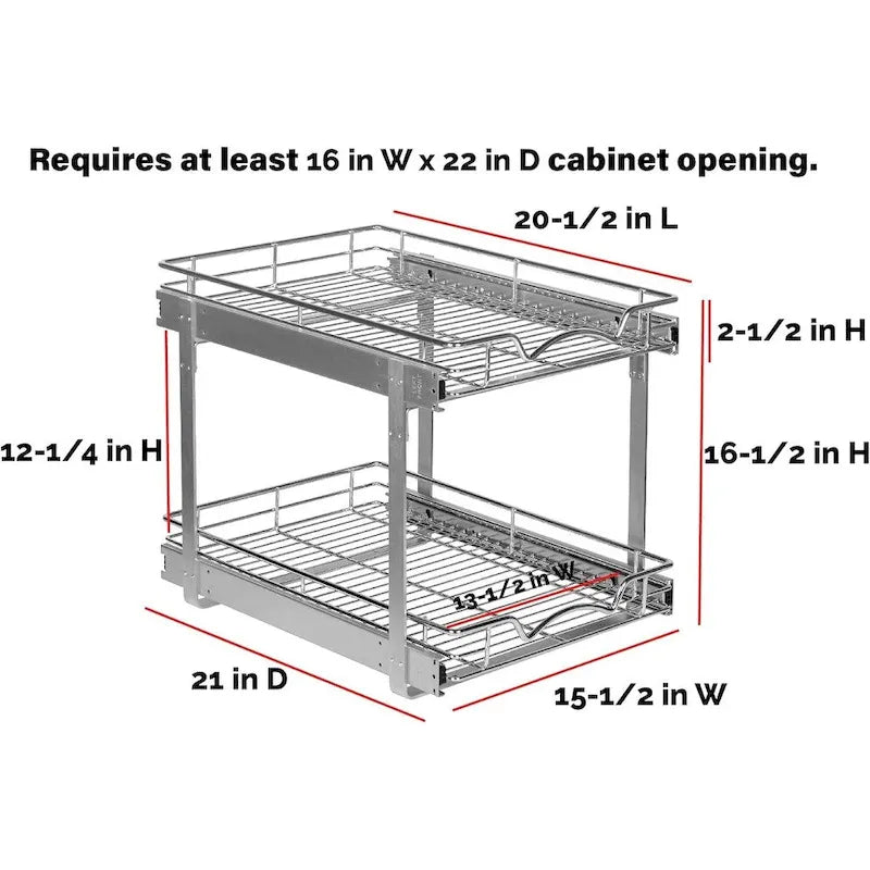 Auszugschrank-Organizer, 2 Etagen, strapazierfähiges Metall mit lebenslanger eingeschränkter Garantie – Rostfreies Chrom-Finish