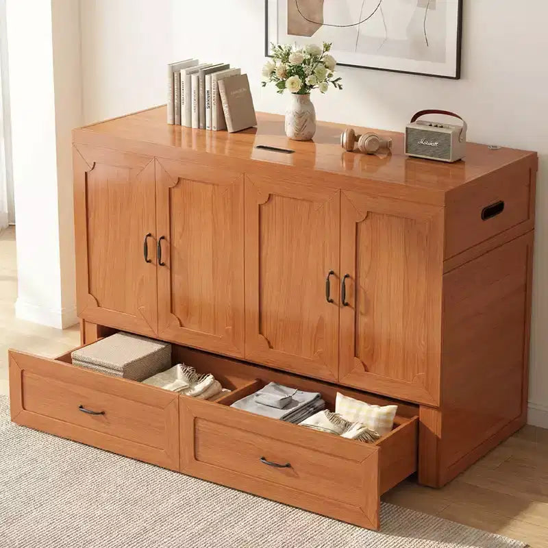 Mjkone Queen Size Wandelbares Murphy-Schrankbett mit USB-Ladefunktion, Schubladen, keine Matratze enthalten