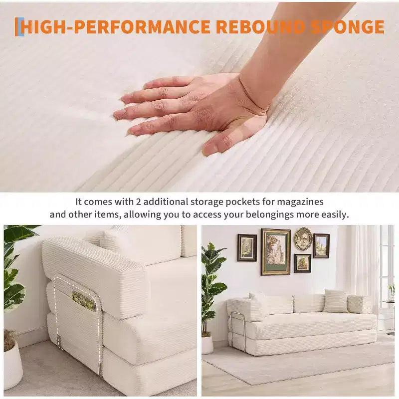 5-in-1 Schlafsofa, 78.8 Modulares Cord-Schlafsofa mit stabilem Rahmen, Multifunktions-Futon für kleine Räume, Wohnzimmer und Gästezimmer
