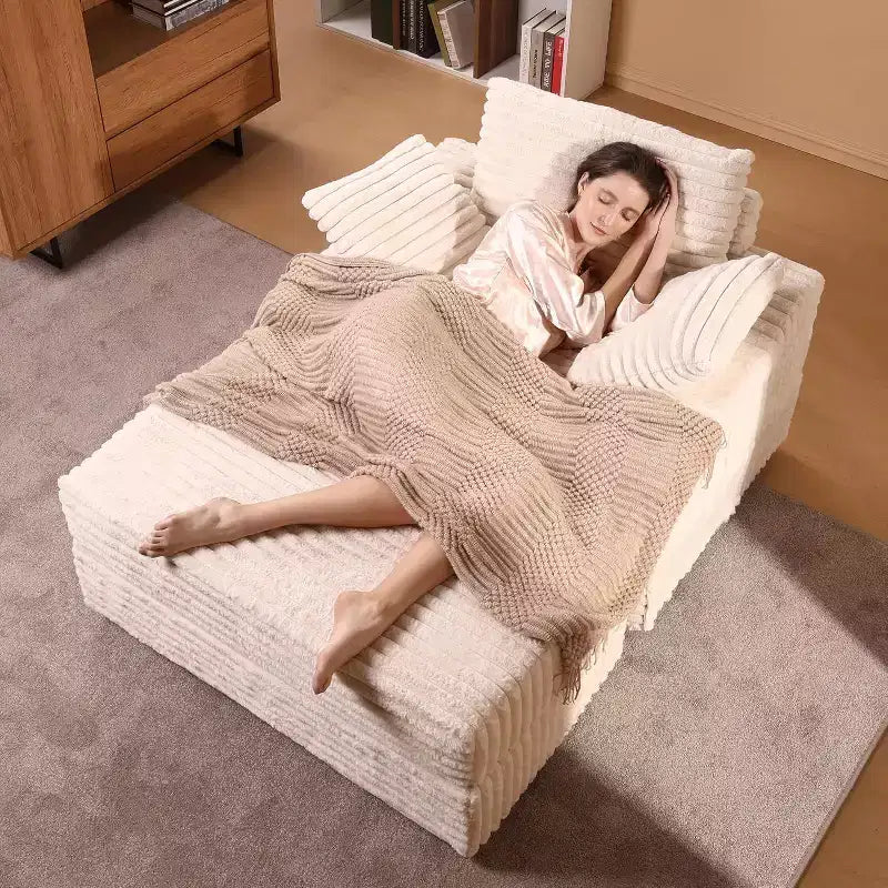 Übergroßer Chaise Lounge Sessel für den Innenbereich mit Aufbewahrungs-Ottomane, gepolstertes Cord-Schlafsofa Cloud Couch mit 3 Kissen, Einzel-Schlafsofa-Sessel