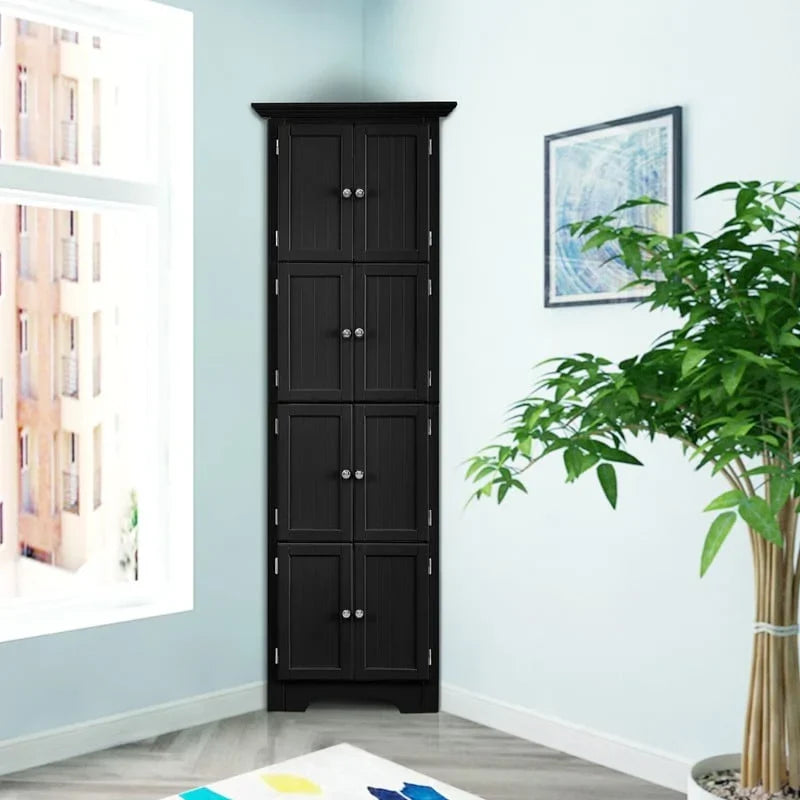 Hoher Eckschrank mit 8 Türen und 4 Einlegeböden