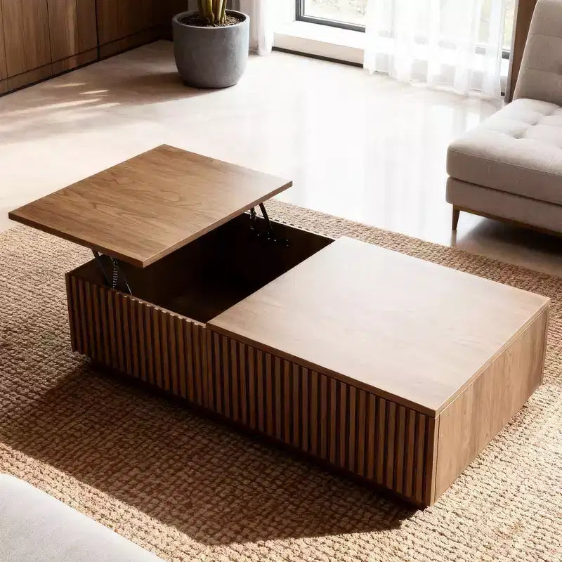 51.1 Couchtisch mit hochklappbarer Platte im Mid-Century Modern-Stil, rechteckiger Wohnzimmertisch aus Walnussholz
