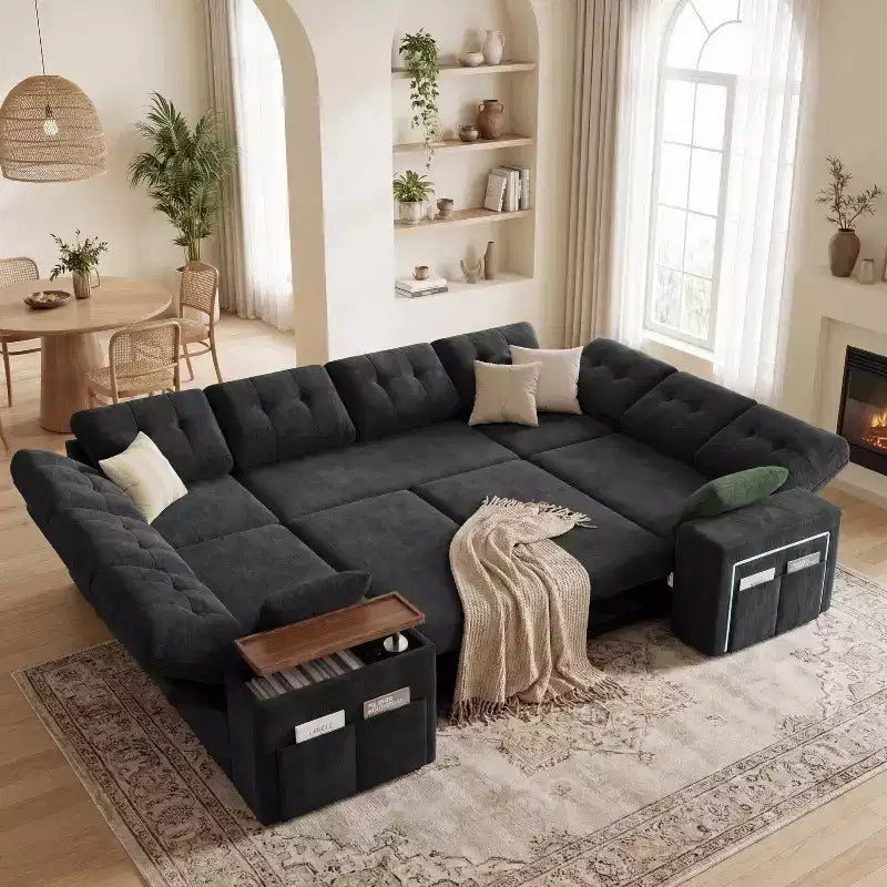 Dyonery 112 Modulares Schlafsofa mit Ausziehfunktion, U-förmiges Schnittsofa mit Stauraum, extra breite und tiefe Sitzflächen für das Wohnzimmer