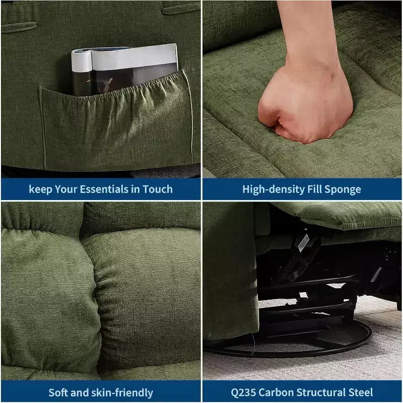 Massage-Liegesessel mit Heizfunktion – 360° drehbarer Schaukelstuhl, überdimensioniertes Einzelsitzer-Sofa mit Vibration, USB-Anschluss und Aufbewahrungstaschen für Wohnzimmer/Schlafzimmer