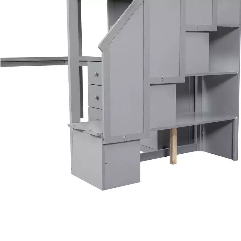 Hochbett in Twin-Größe mit L-förmigem Schreibtisch, 3 Schubladen, Schrank, Treppenstauraum, aus massivem Kiefernholz/MDF gefertigt