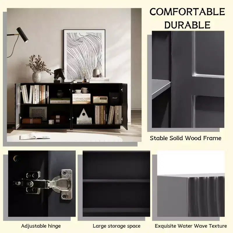 59 Modernes Spiral-Sideboard-Buffetschrank, flaches Kunst-Eingangs-Aufbewahrungsschrank mit 3D-Riffeltextur-Türen